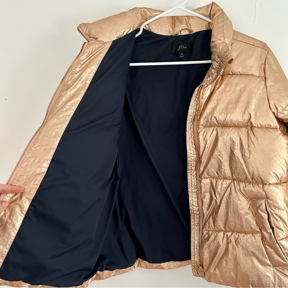 J. Crew Rose Gold Metallic Puffer Coat with Quilted Mock Neck - Picture 5 of 7
